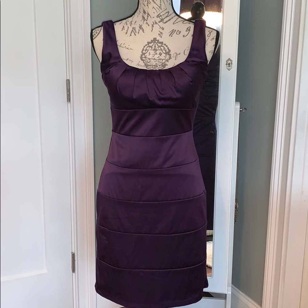 Bisou Bisou satin plum lightly form fitting dress